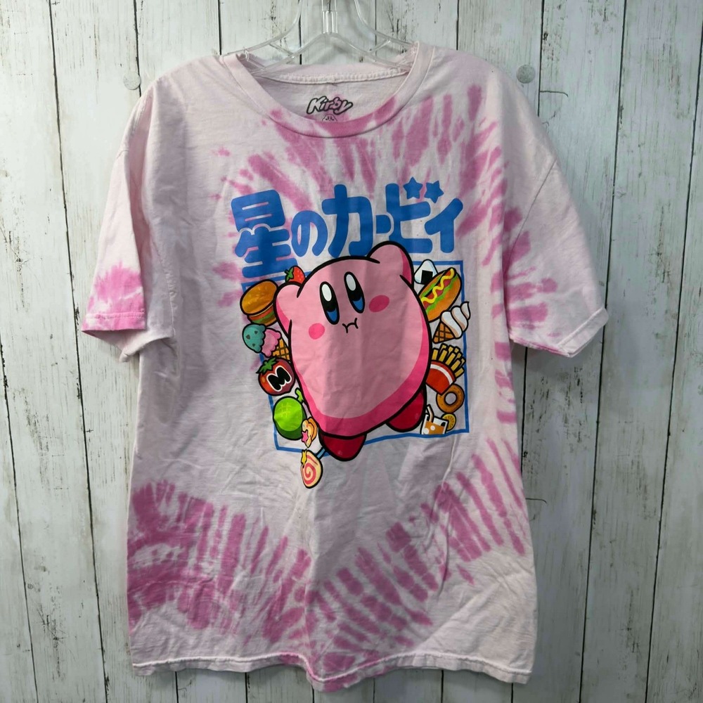 Kirby Women's Tie Dye Graphic Tee Pink Blue Japanese Nintendo HAL Lab Size L